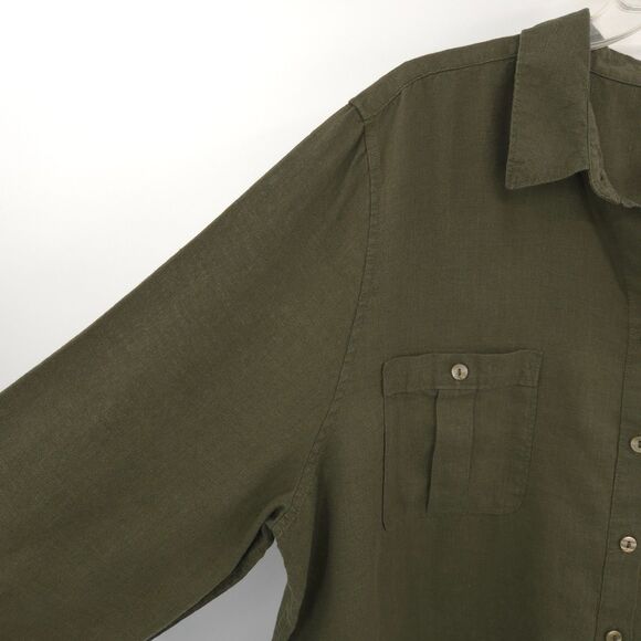 Chico's 100% linen popover tunic top Size 4 (XXL) button up non-iron green - Picture 2 of 9